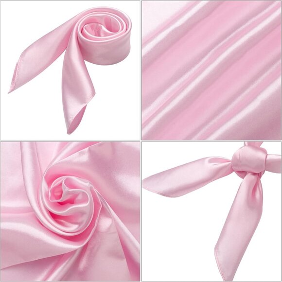 Women's Pink Silk Feeling Scarf 23.6'' Square Satin Scarf Neck Head Bandana - Picture 4 of 7